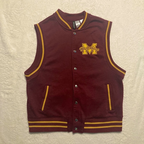 Divided H&M Burgundy/Mustard Yellow Varsity Vest. Size US XS, Button Up. - Picture 3 of 4